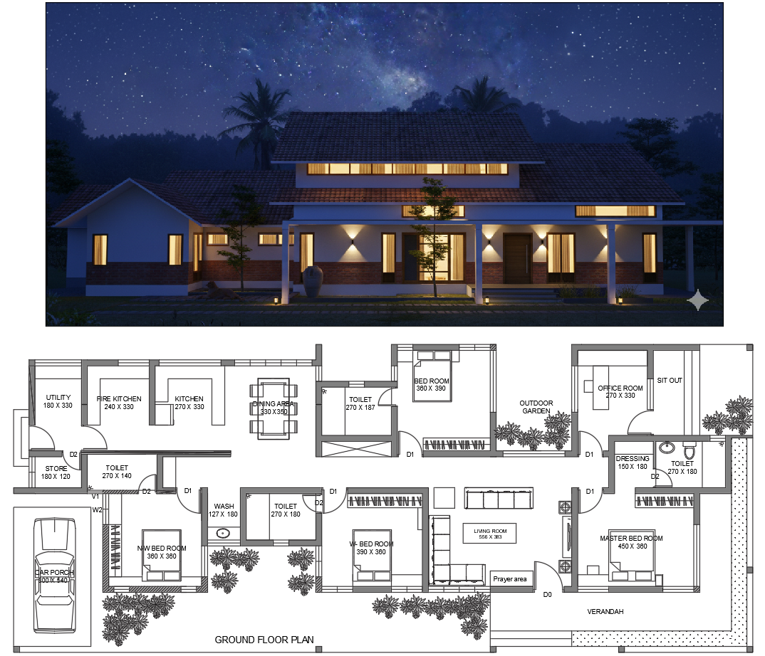 Luxurious 3200 Sqft House Design With Office Room and Prayer Space