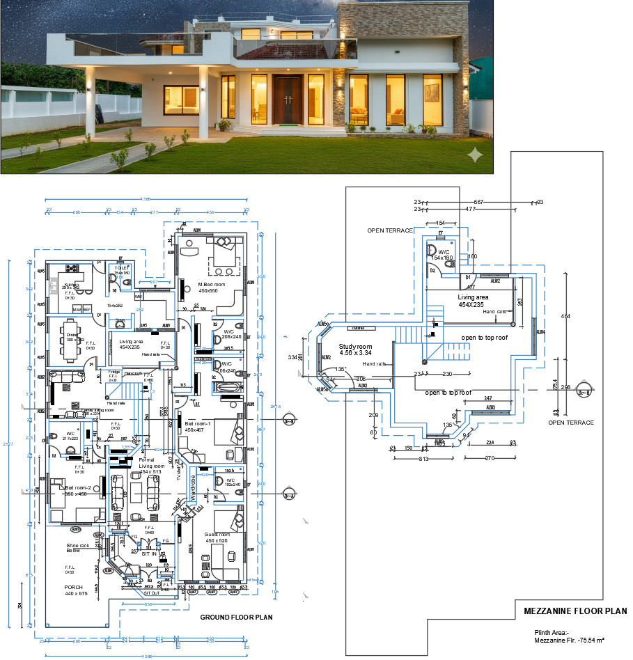 Luxury 2950 Sqft Duplex Home Design With Study Room and Balcony