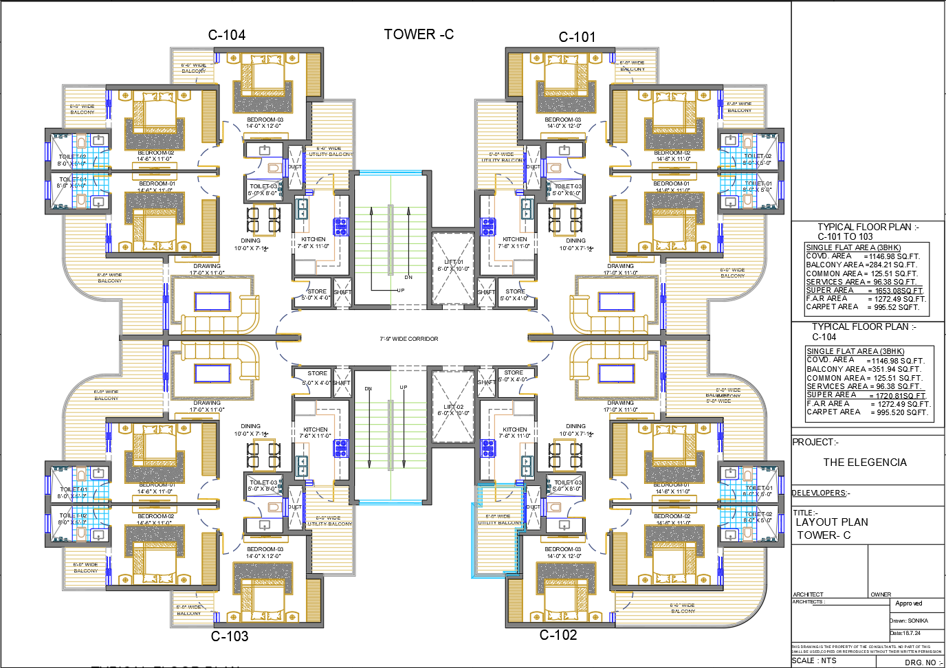 3BHK Apartment Layout Plan Tower C The Elegencia With Balconies
