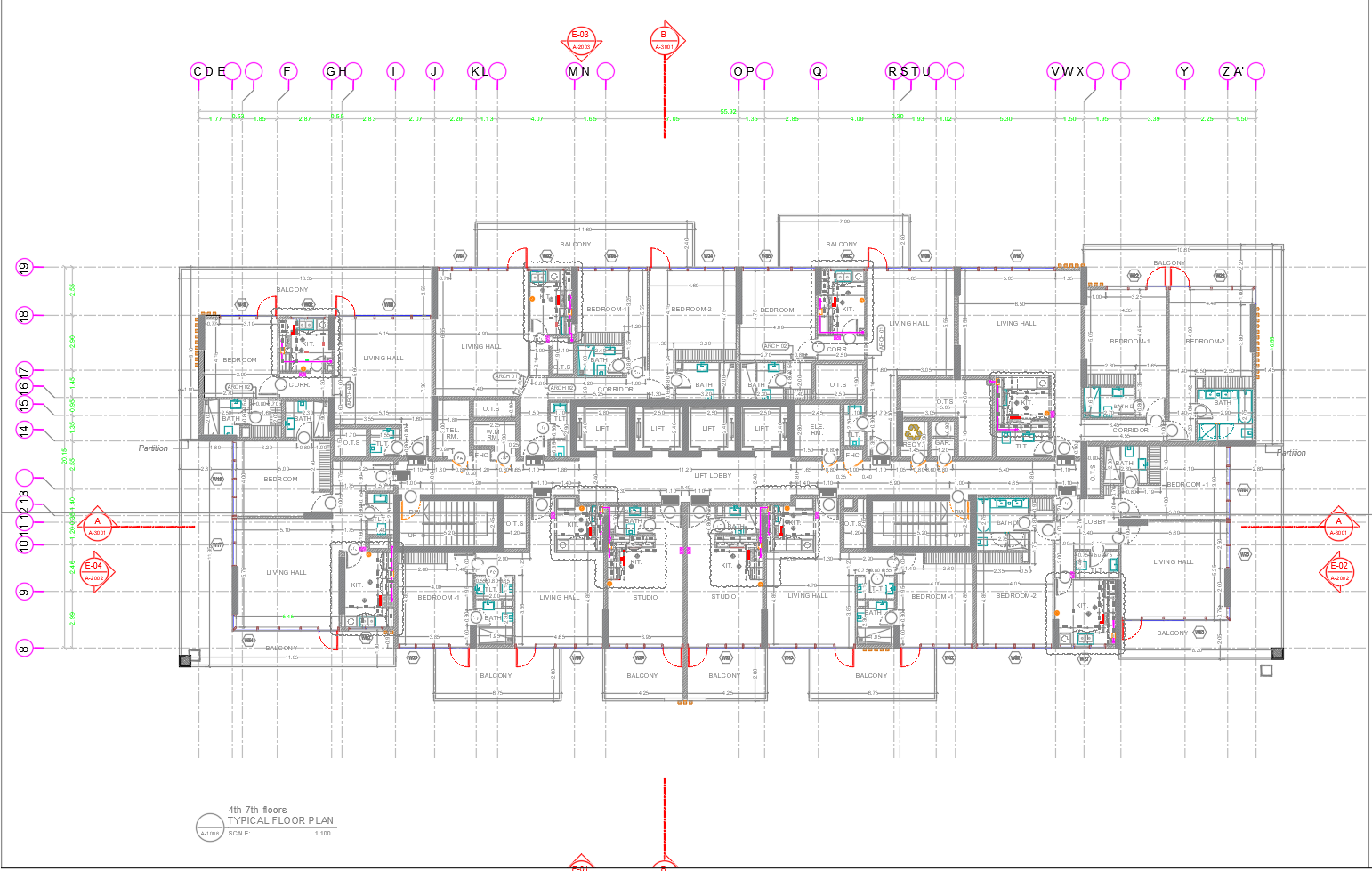 Typical Apartment Floor Plan With 1BHK 2BHK and Studio Units DWG