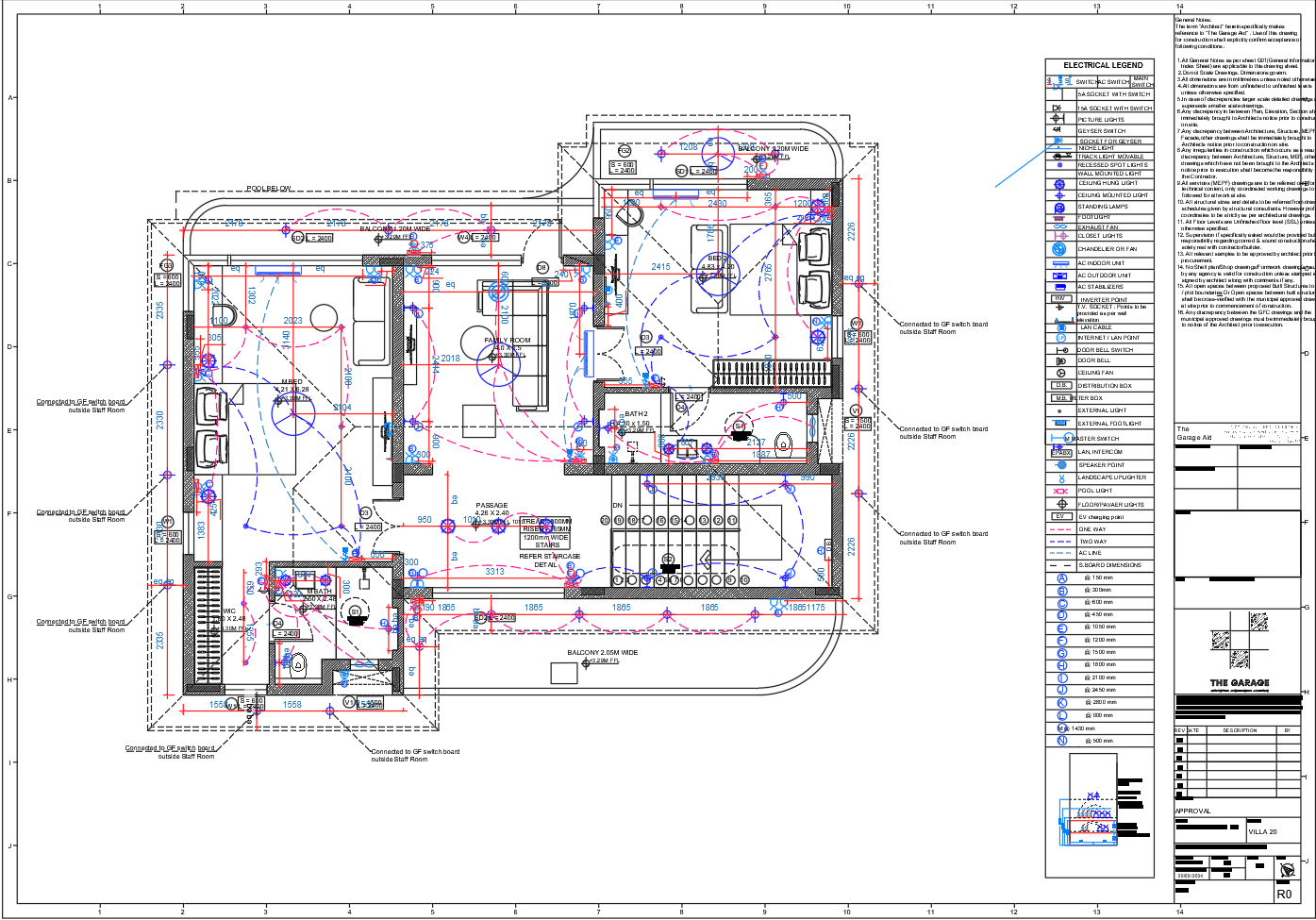 First Floor Villa Electrical Layout Plan with Family Room and Bedrooms