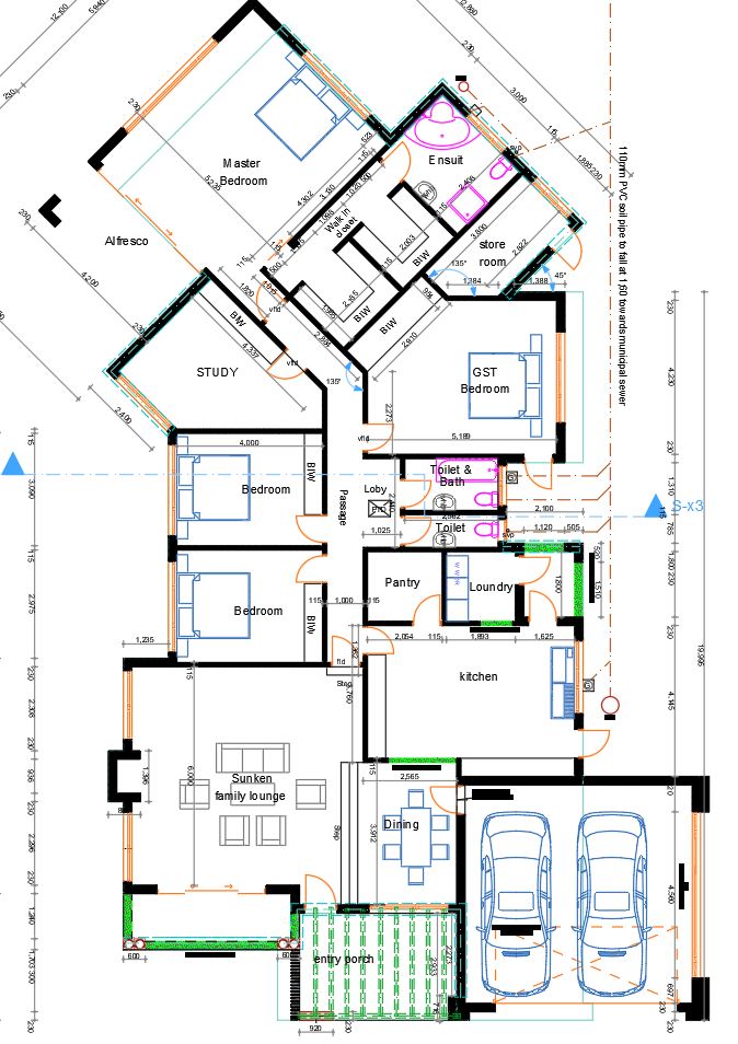 Ground Floor House Plan with Bedrooms Study Pantry Alfresco and Lounge