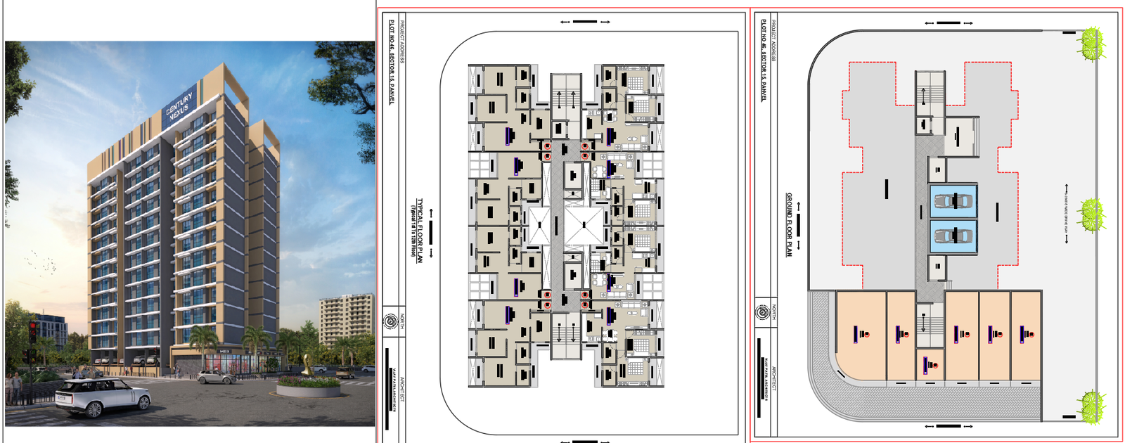 Typical Apartment Floor Plan with 1BHK Units Living Dining and Kitchen