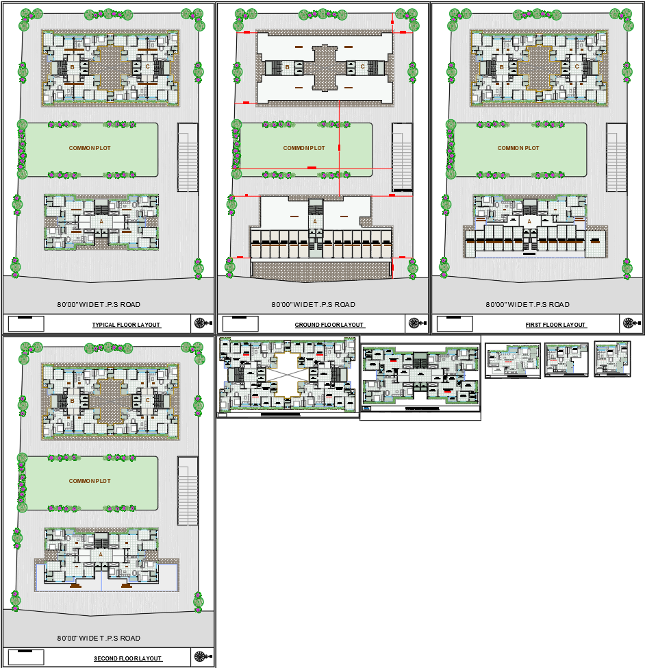 Residential Apartment Layout with Shops Parking and Floor Plans