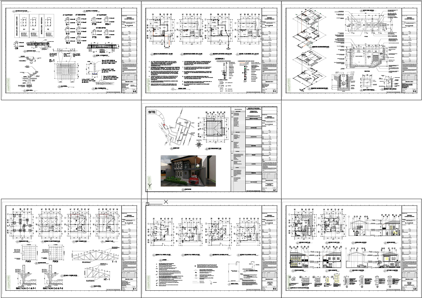 Residential House Working Drawing with Plans Sections and Details DWG