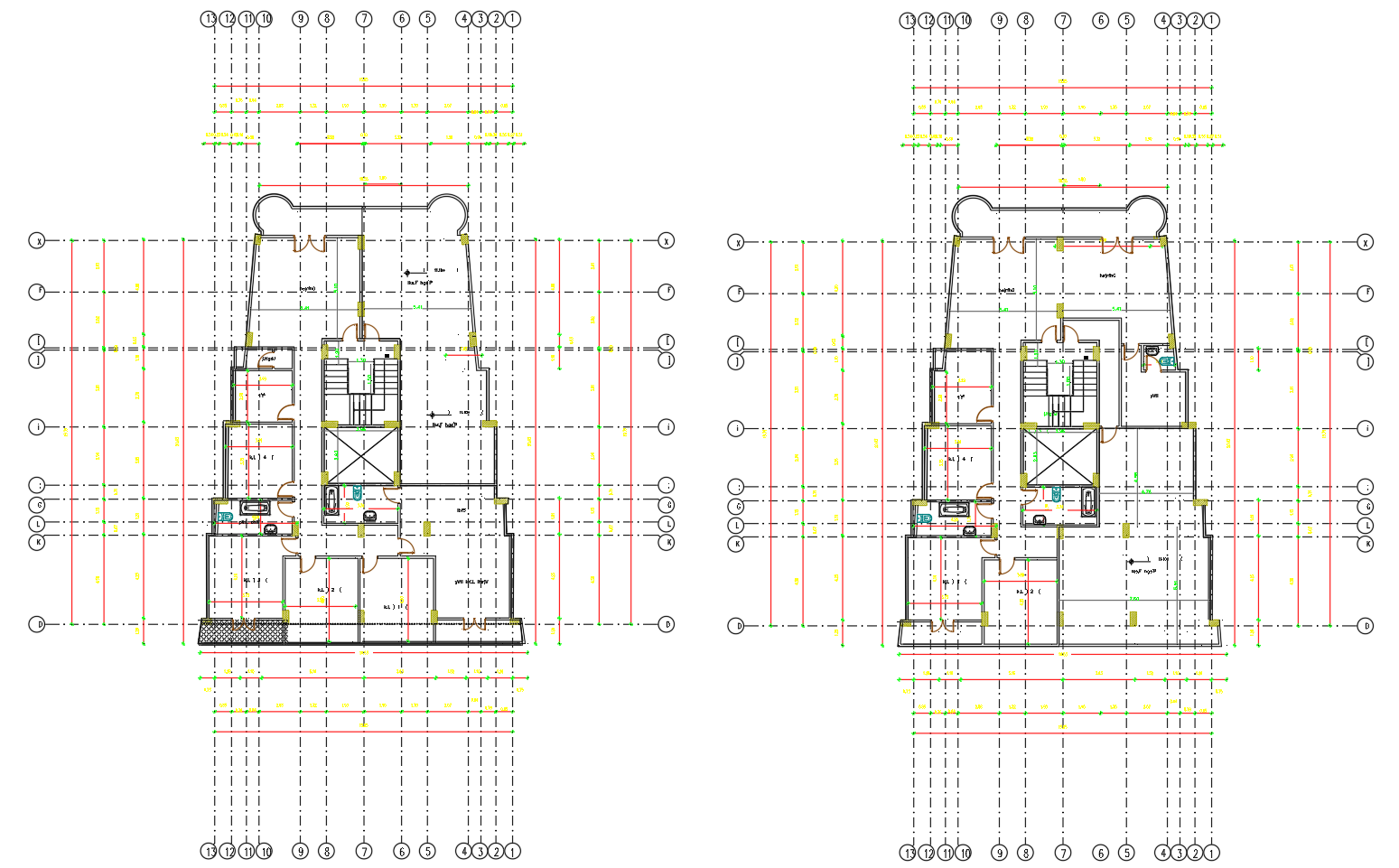 Residential Floor Plan Layout with Grid Dimensions and Room Markings
