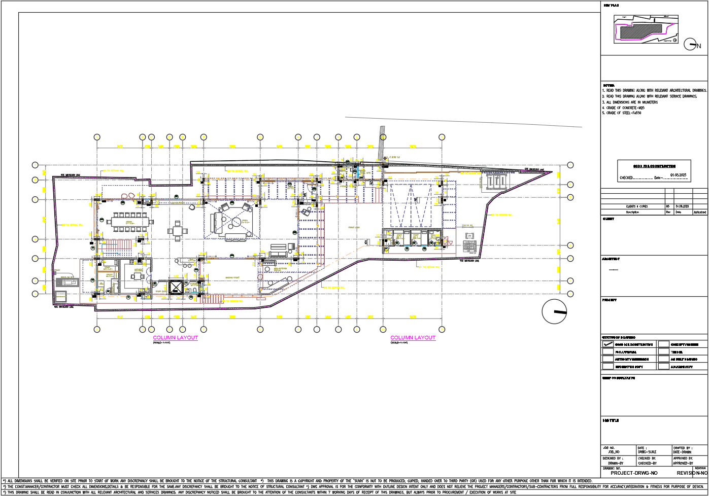 Ground Floor Column Layout Plan for Residential Building Detailed