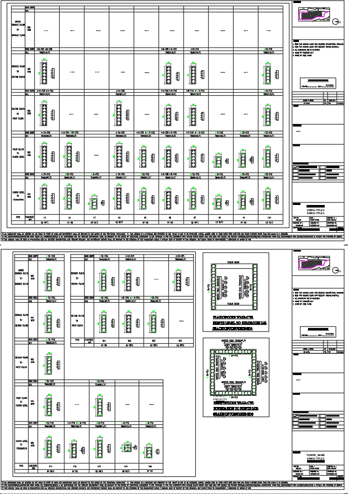 Reinforced Concrete Column Schedule With Footing Details DWG Drawing