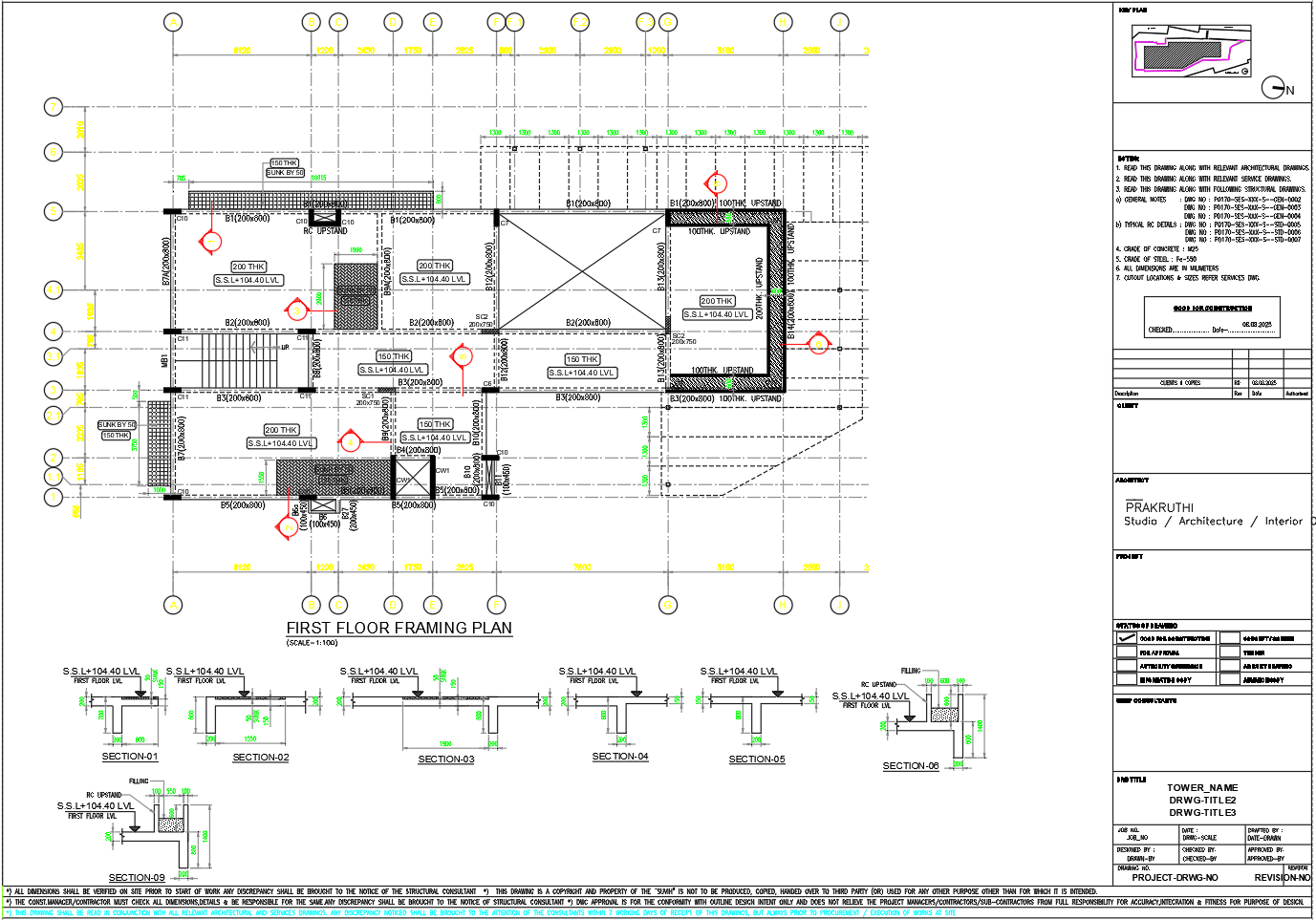 Residential First Floor Framing Plan with Beam Layout and Schedule