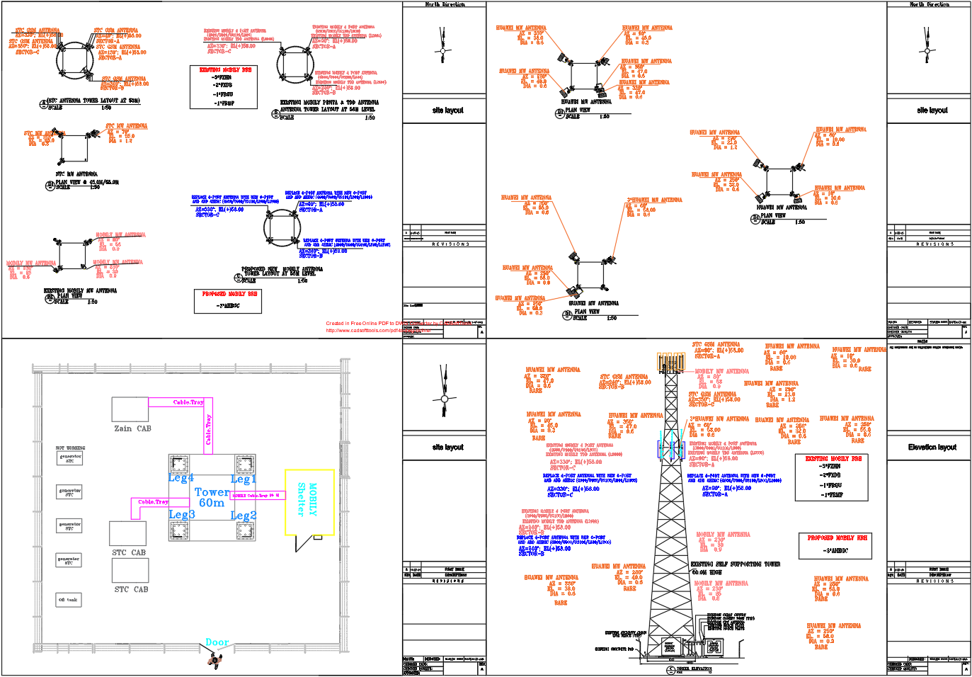 60m Self Supporting Tower Antenna Layout Plan Autocad DWG Drawing