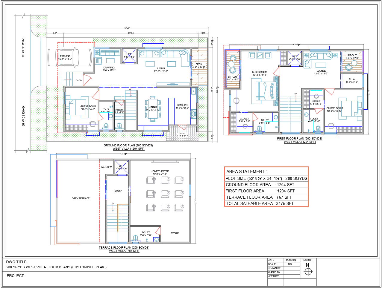 200 Sqyds West Villa House Plan 1204 Sqft Floor Layout and Terrace