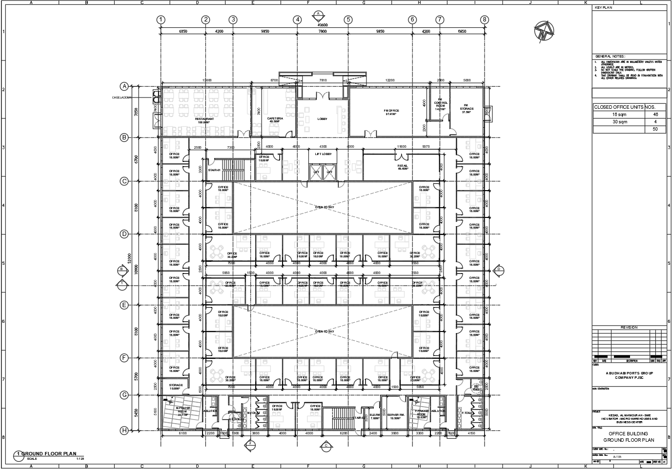 Office Building Ground Floor Plan DWG with 50 Office Units Layout