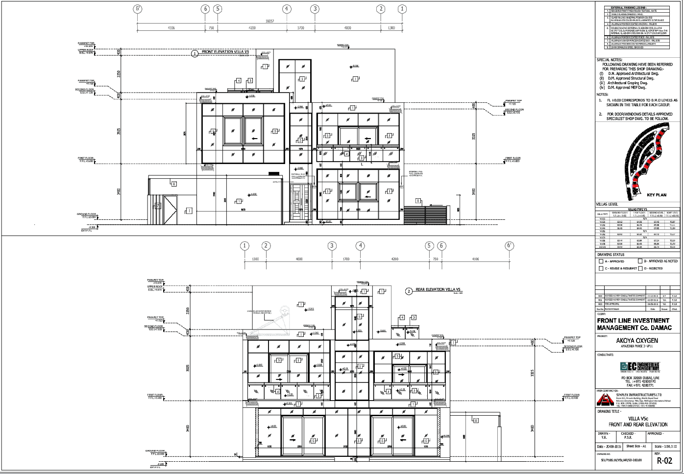 Villa Front and Rear Elevation Architectural Drawing AutoCAD DWG