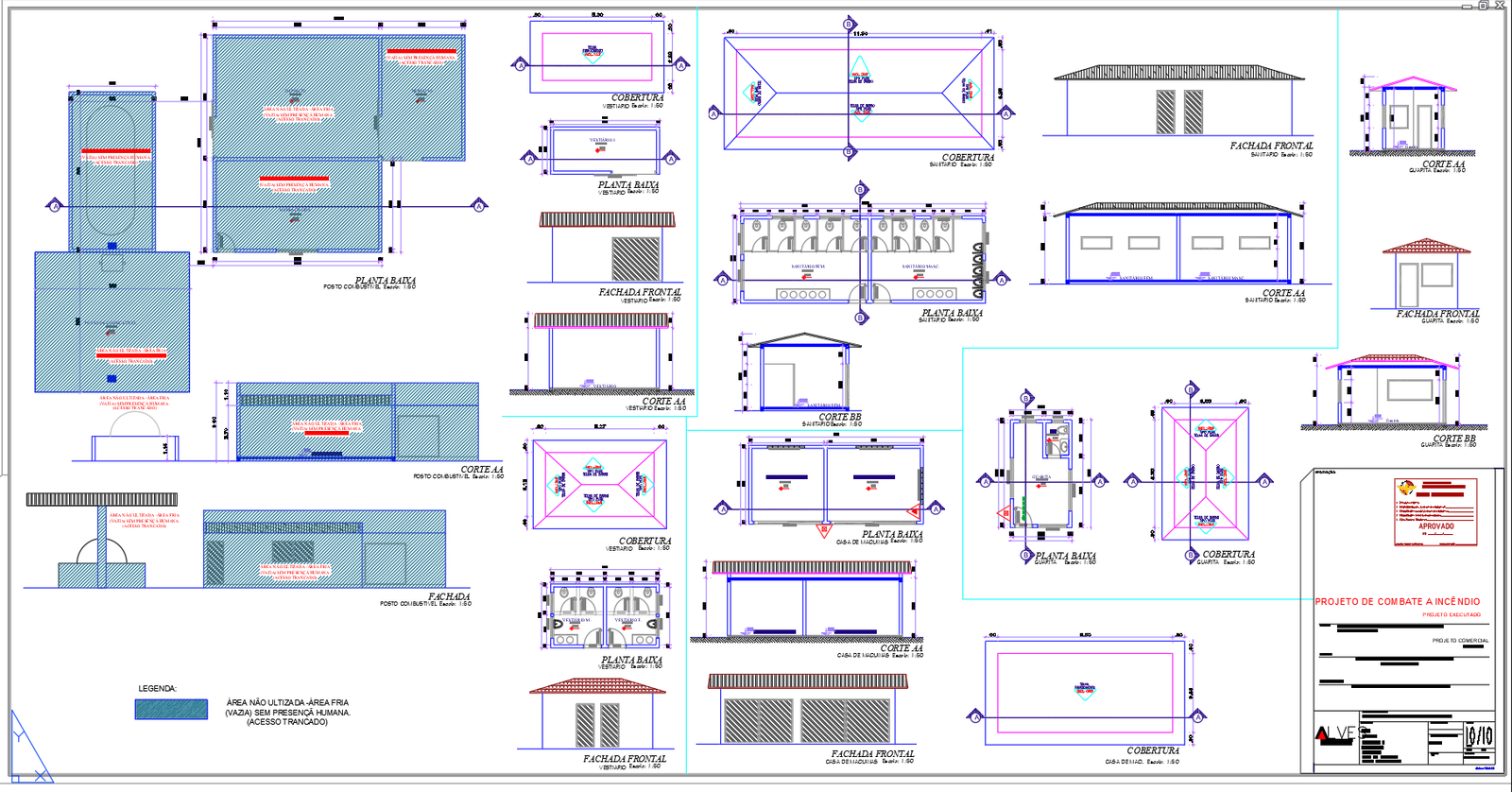 Fuel Station Service Building Floor Plans and Elevations AutoCAD DWG