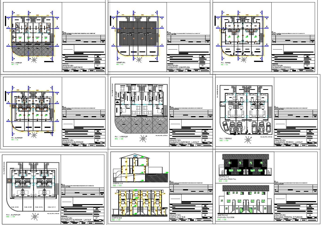 Residential Townhouse Floor Plans and Elevations AutoCAD DWG