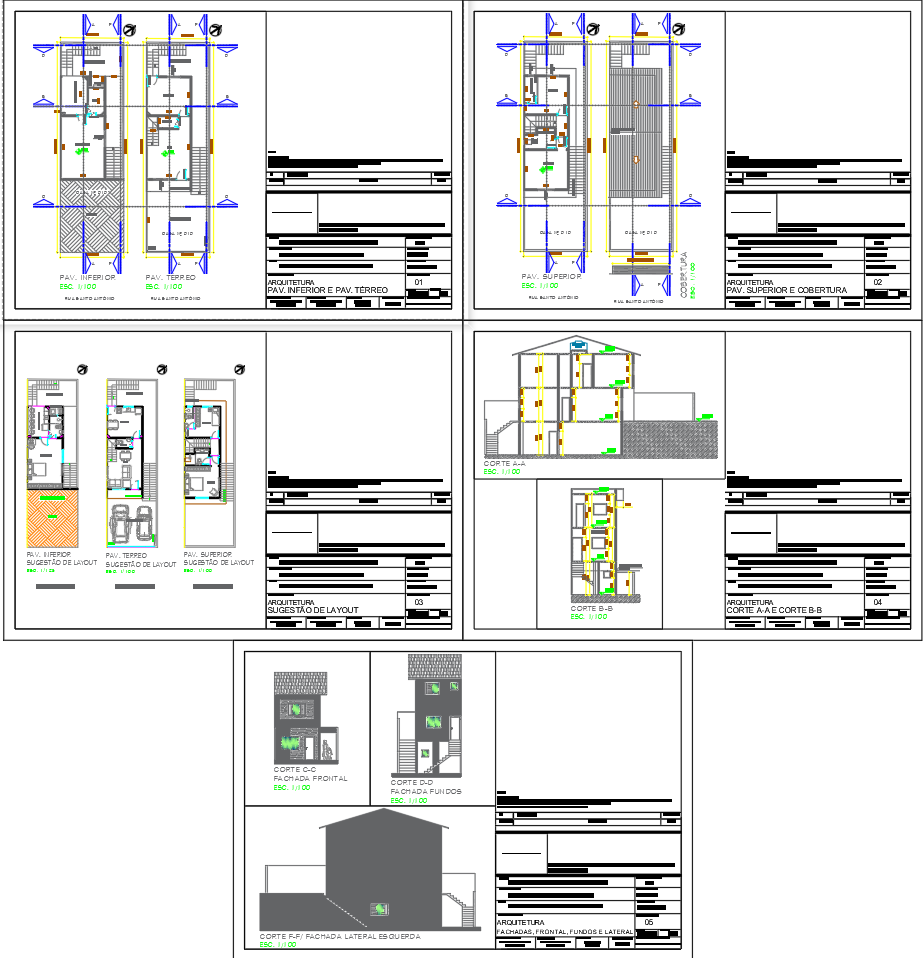 Single Family Duplex House Floor Plans and Elevations AutoCAD DWG