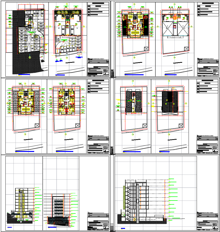 Commercial Building AutoCAD DWG Plan with 6 Floors and Basement