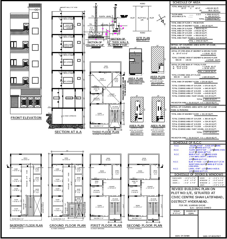 20x40 Feet Residential Commercial Building Plan AutoCAD DWG file