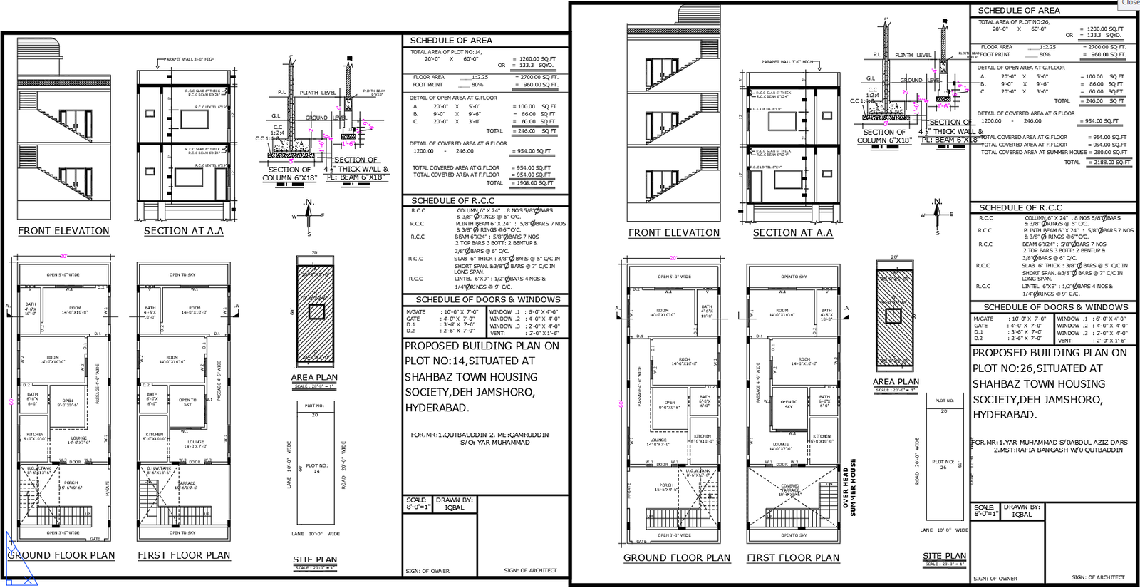 20x60 Feet Architecture Residential Building AutoCAD DWG Plan Design