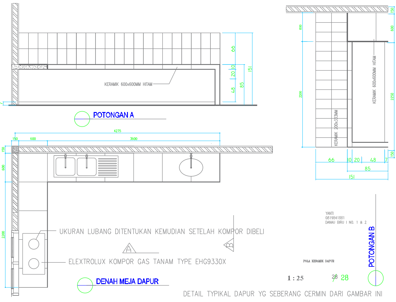Modern Kitchen Counter AutoCAD DWG Layout with Ceramic Design