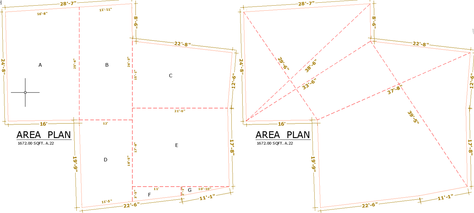 1672 SQFT Area Plan with Layout Dimensions and Sections in DWG File