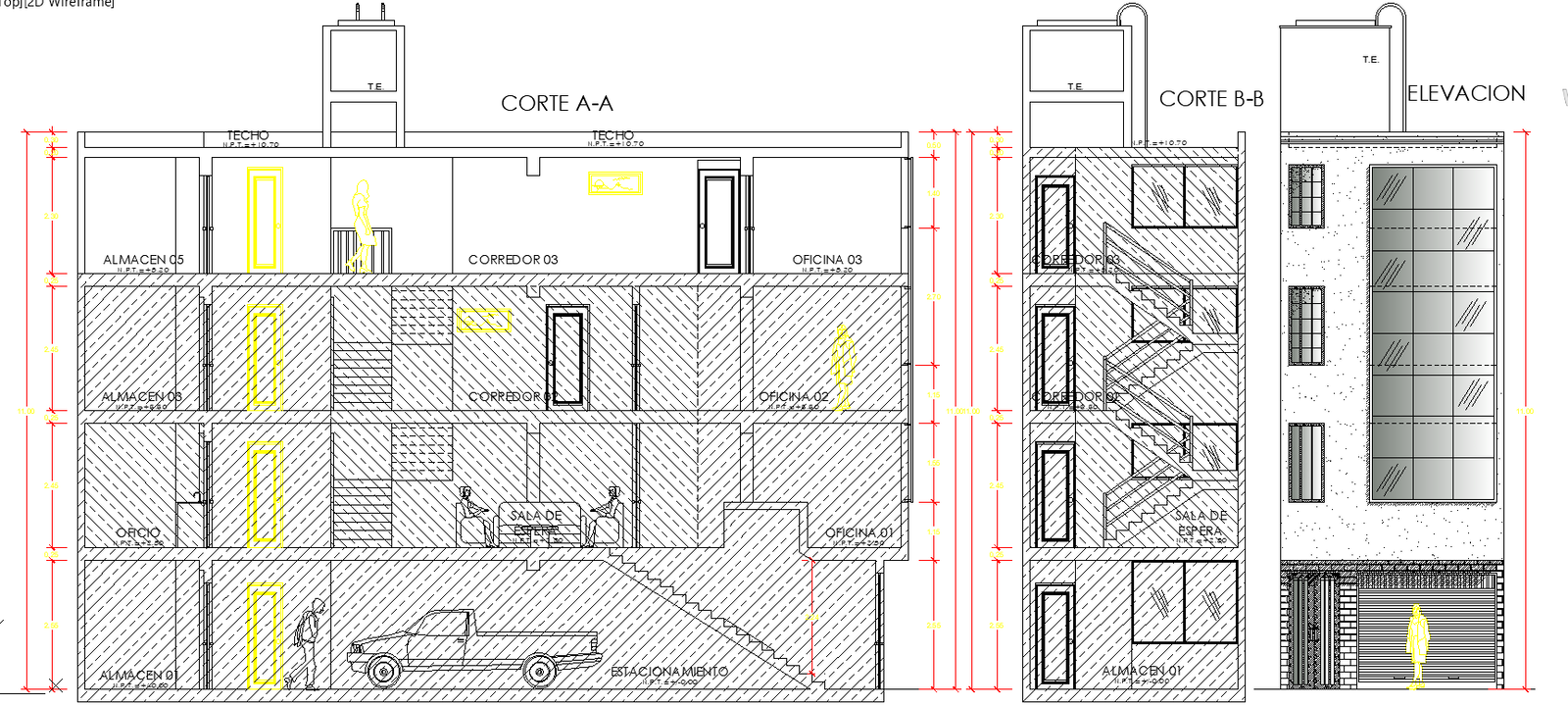 3 BHK Apartment Layout DWG with 4 Floor Plans and 14m Elevation Design