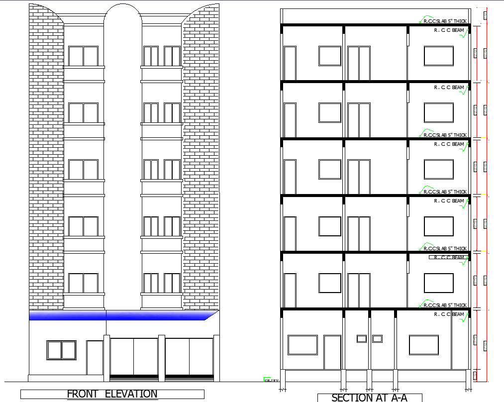 Apartment Building AutoCAD with Flats Office Hall and Parking