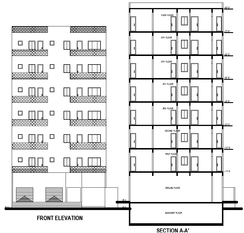 Apartment Building Cad Drawing with Commercial Hall and Floor Plans