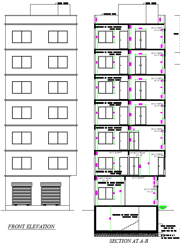 AutoCAD Commercial Building Plan with Shop Hall and Structural Detail