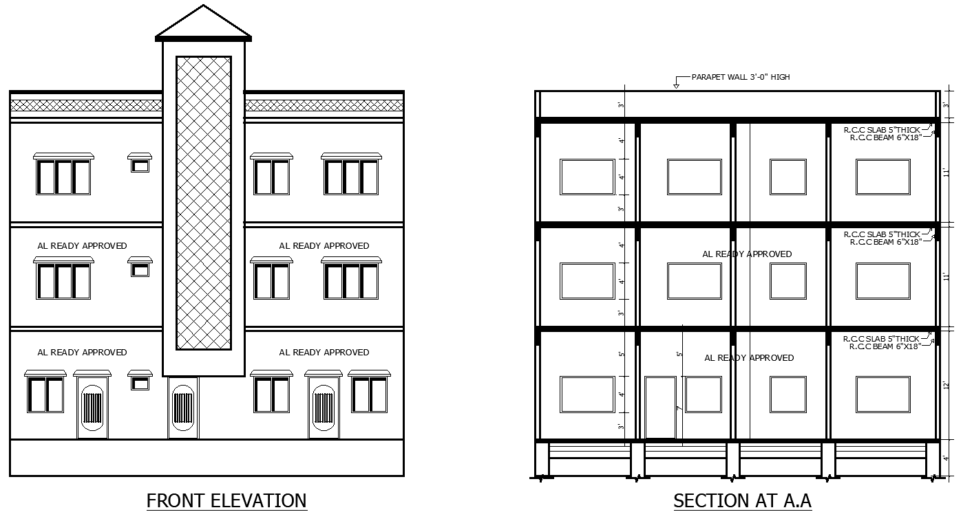 Residential Building DWG CAD Plan with Rooms Lounge Kitchen Bath