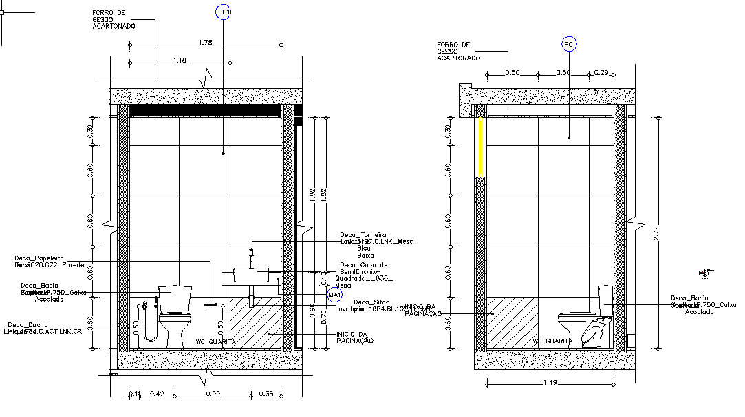 Bathroom Section AutoCAD DWG Plan with Detailed Fixture Layout