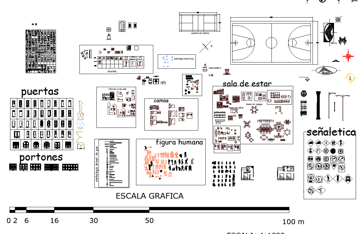 Complete Architectural Block Set with Trees People Furniture Symbols