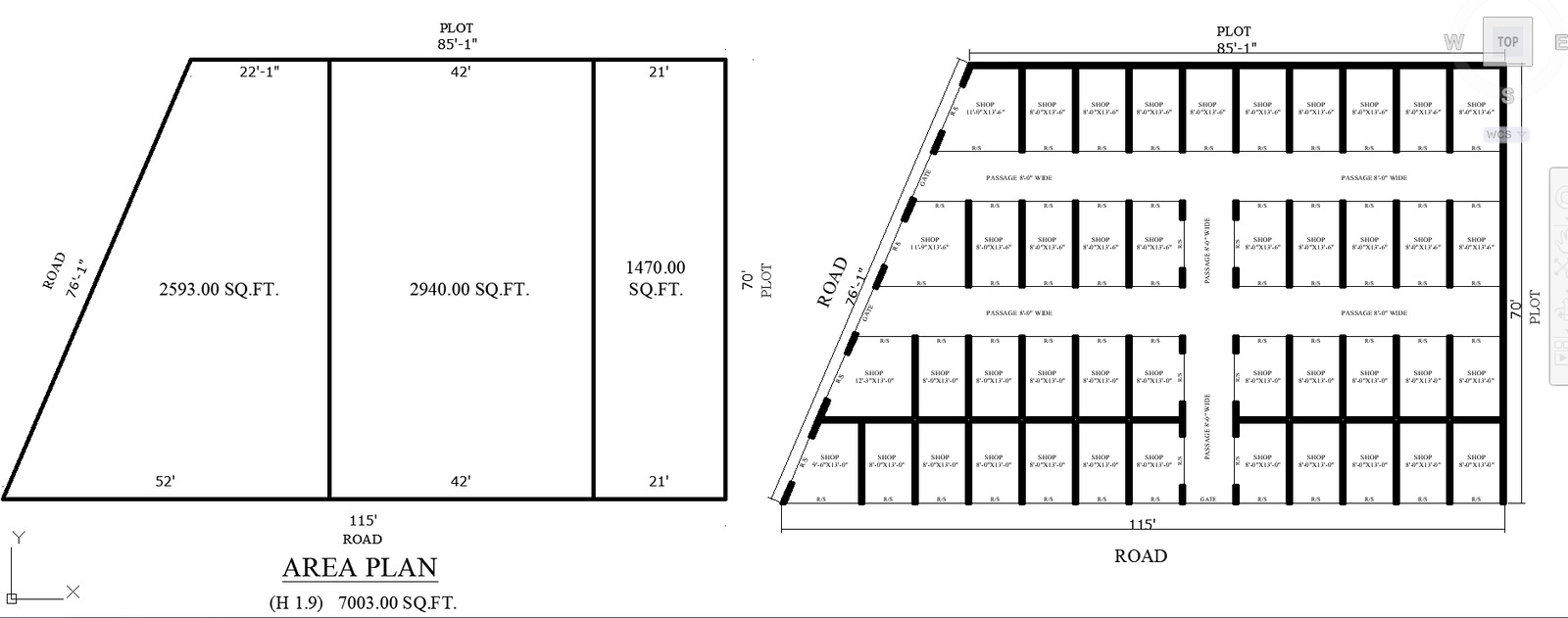 Commercial Shop Layout CAD Plan with Units Passages and Road Layout