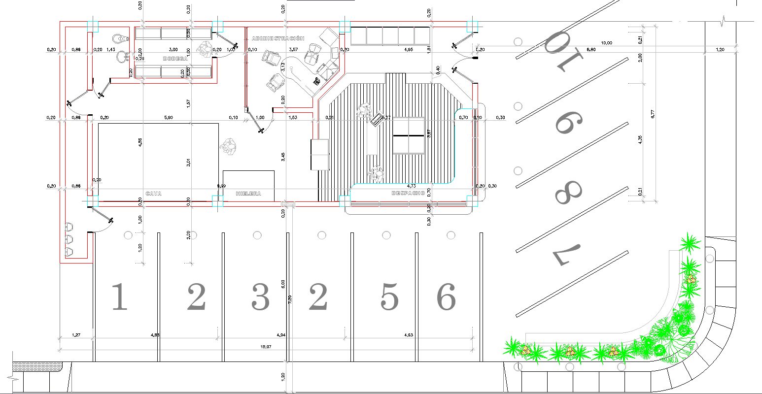 Compact Office Layout Plan with Parking and Detailed DWG Design
