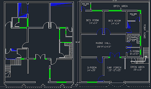 Home project layout with modern furniture in detailed 45x60 feet plan