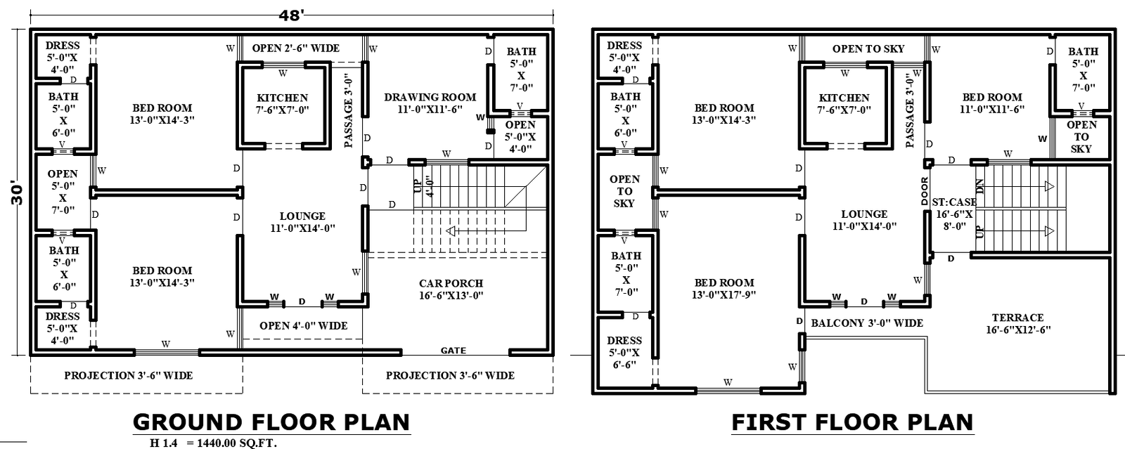 House Design DWG CAD Plan with Bedrooms Lounge Kitchen and Bath