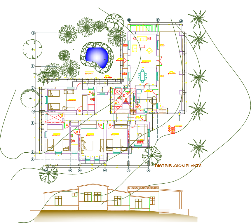 House Design Plan DWG with Floor Layout and Elevation Details