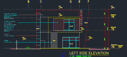 House elevation detail with full 40x85 feet façade design in DWG File