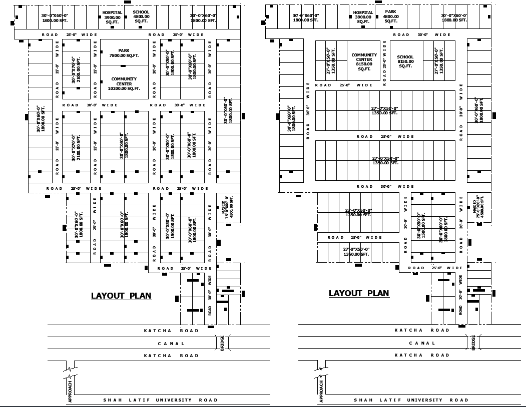 Housing Layout DWG CAD Plan with Plot Sizes Roads and Public Areas