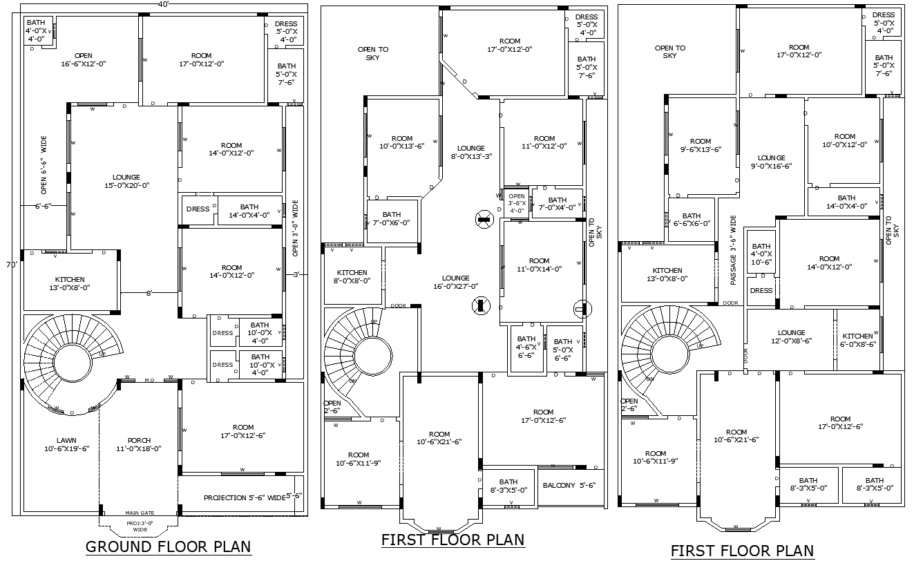 Large House Cad Drawing Plan with Rooms Lounges Kitchens and Baths