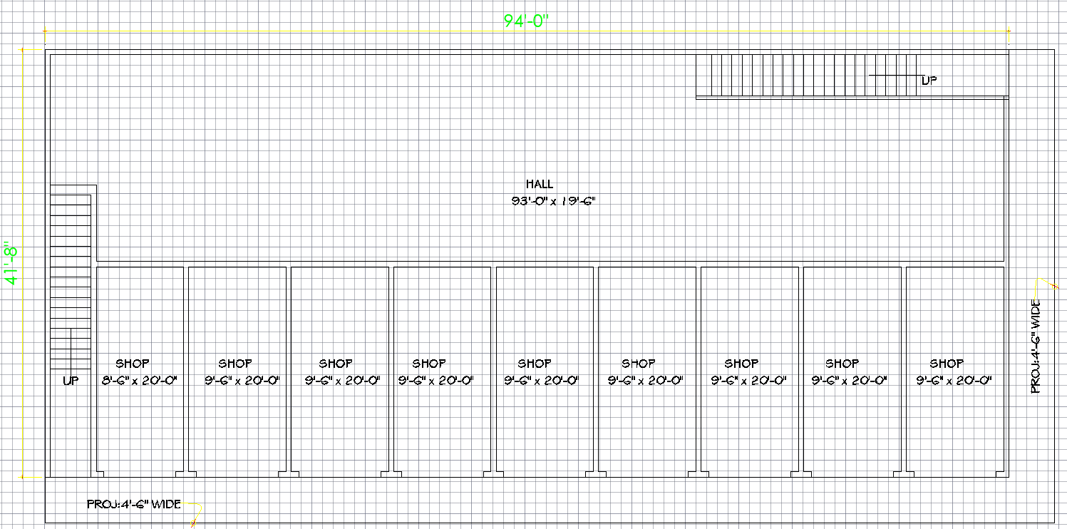 Mixed Use AutoCAD DWG Building Plan with Shop and Home Layouts
