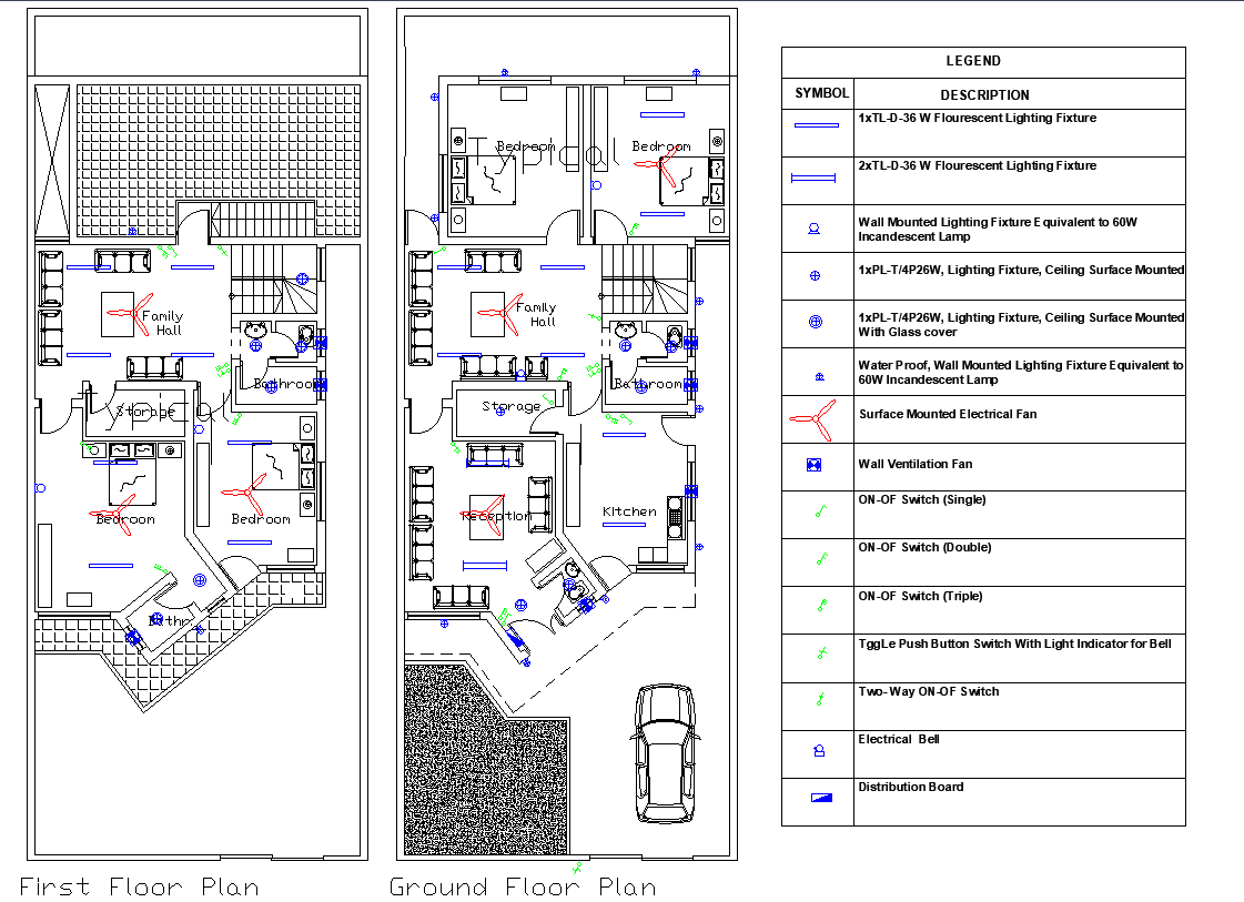 Modern house design plan DWG with plumbing electrical and layout
