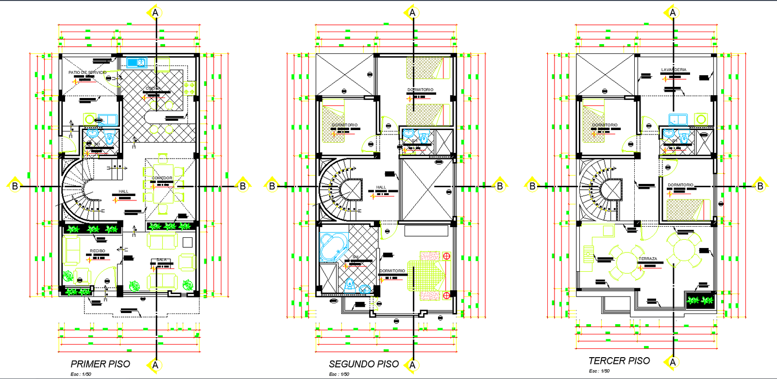 Modern residential apartment DWG with floor layouts and room details