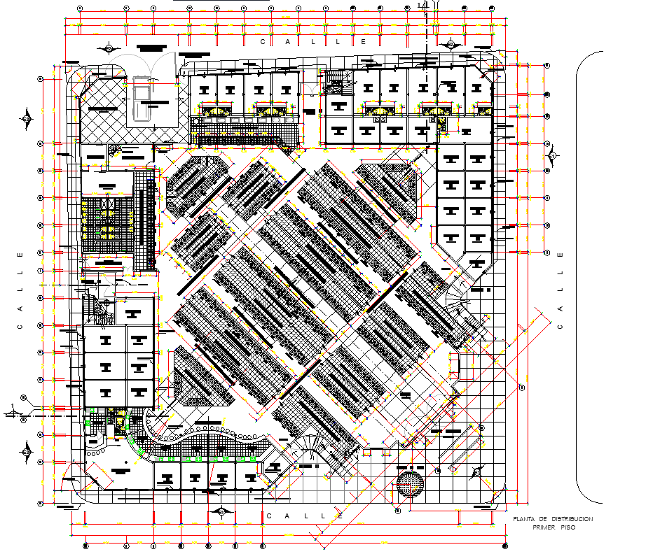 Modern Shopping Center Architecture Plan with Measured Layouts