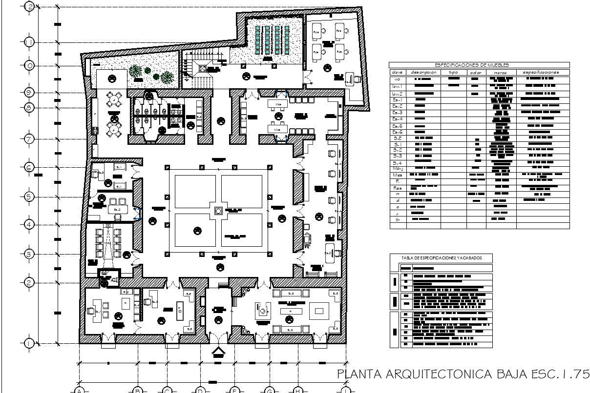 Office Plan DWG with Interior Layout Furniture and Ceiling Designs