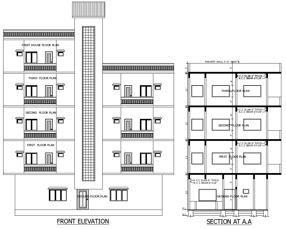Residential Cad Drawing Plan with Floors Rooms Kitchen and Lounge