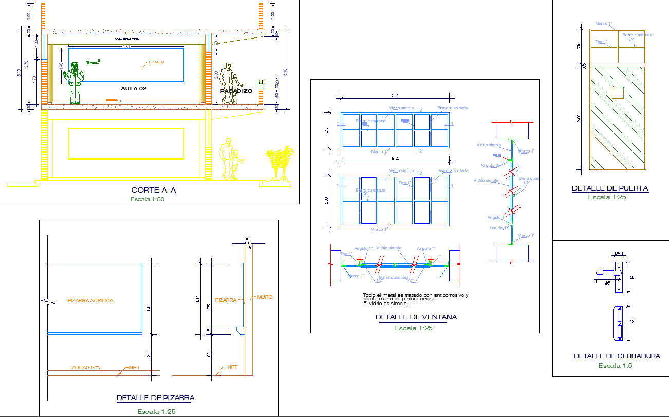 School Classroom Layout with Sections Elevations and Ceiling Plans