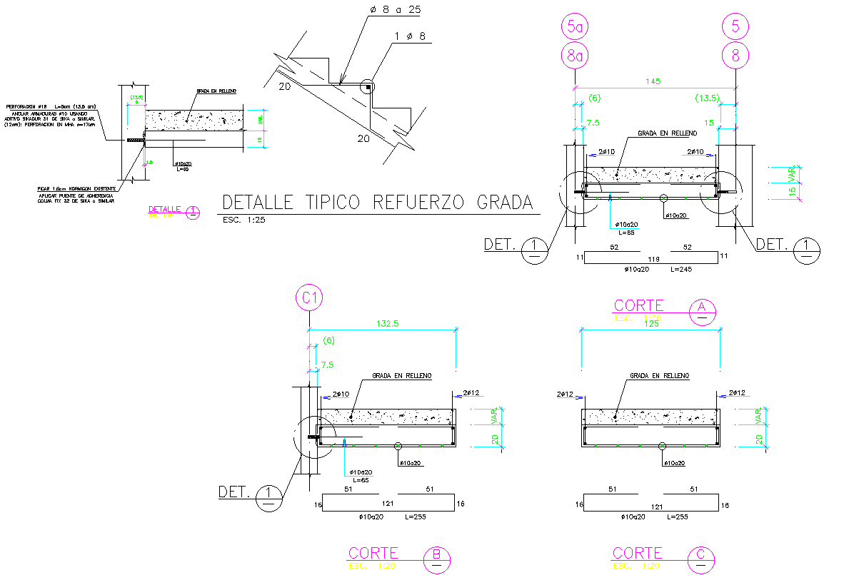 Stair Detail DWG CAD Plan with Step Dimensions and Reinforcement