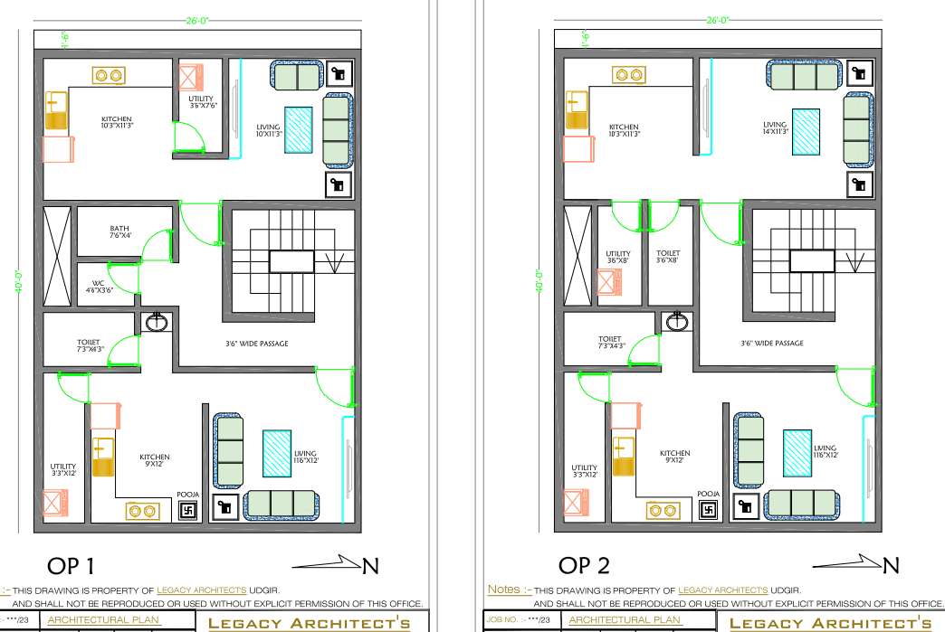 Ground Floor Residential Layout Plan With 26x40 Feet Two Options