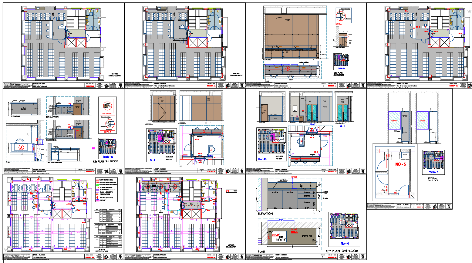 AutoCAD 3rd Floor Furniture Electrical Ceiling Layout Drawing Plan